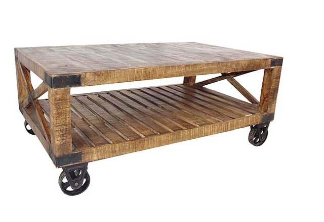 Traditional Cart Style Wooden Coffee Table