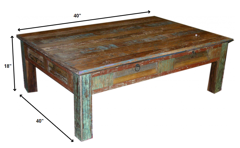 Square Distressed Wooden Coffee Table