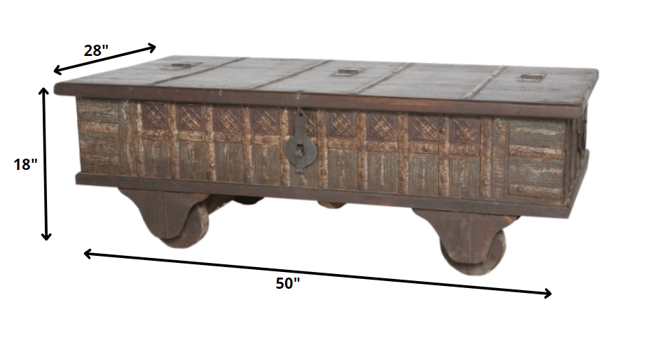 Brown Wheel Antique Coffee Table