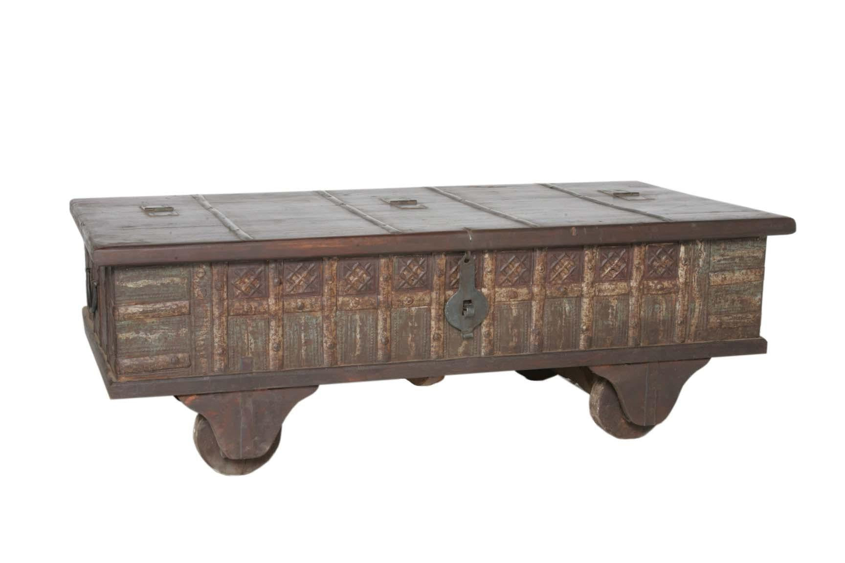 Brown Wheel Antique Coffee Table