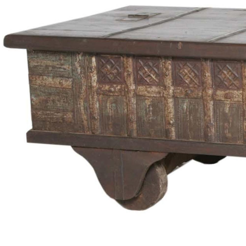 Brown Wheel Antique Coffee Table