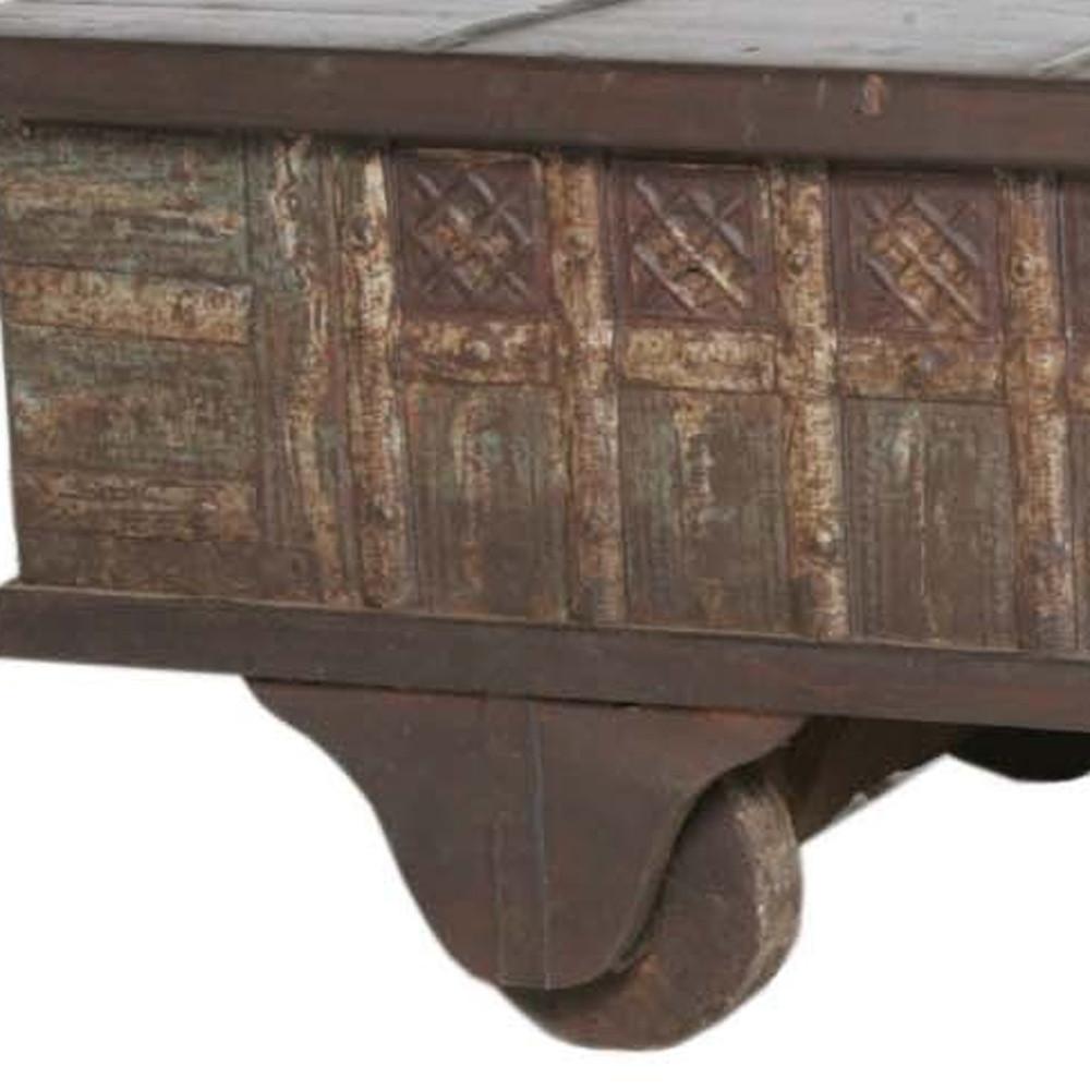 Brown Wheel Antique Coffee Table