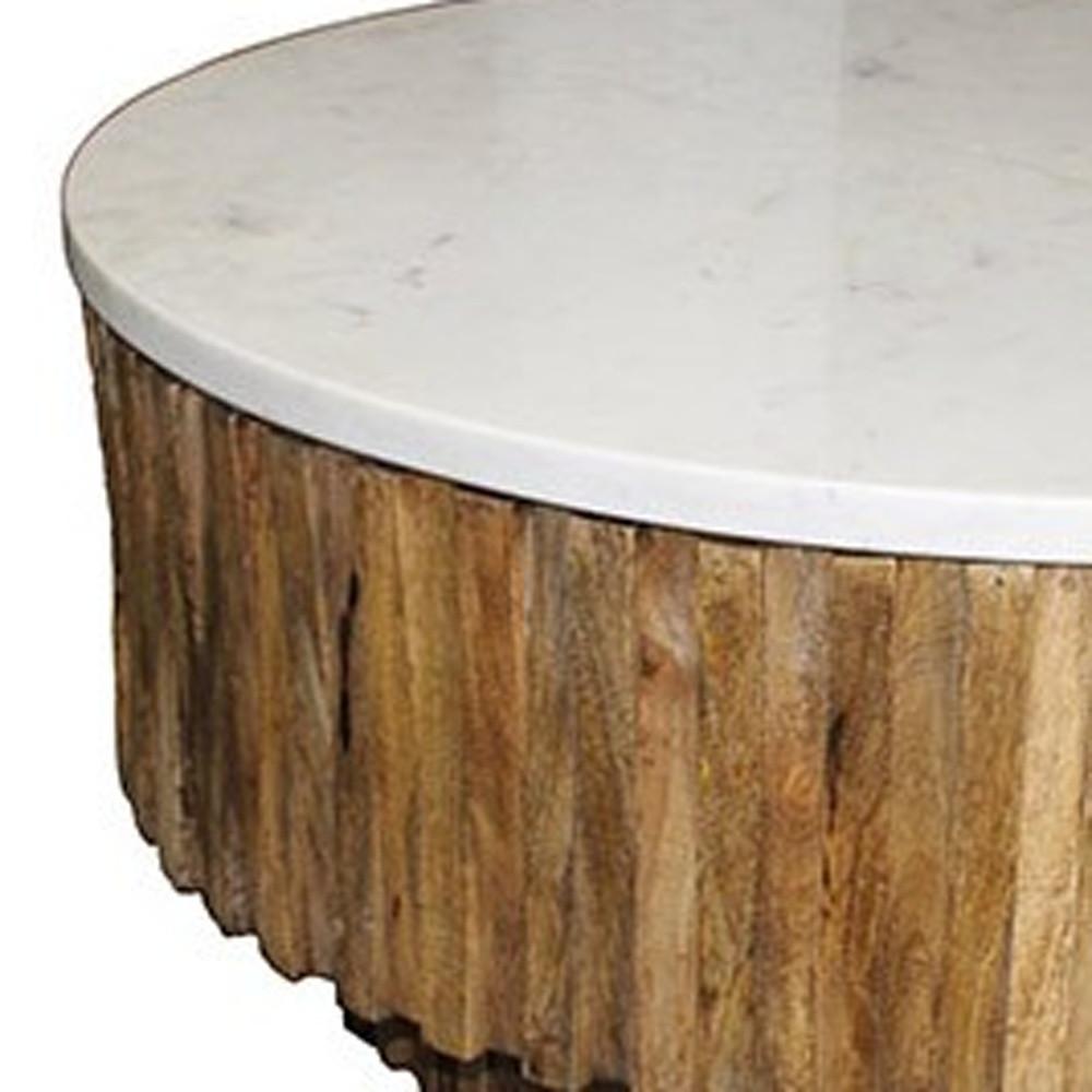 Round Marble Top and Wooden Strips Coffee Table