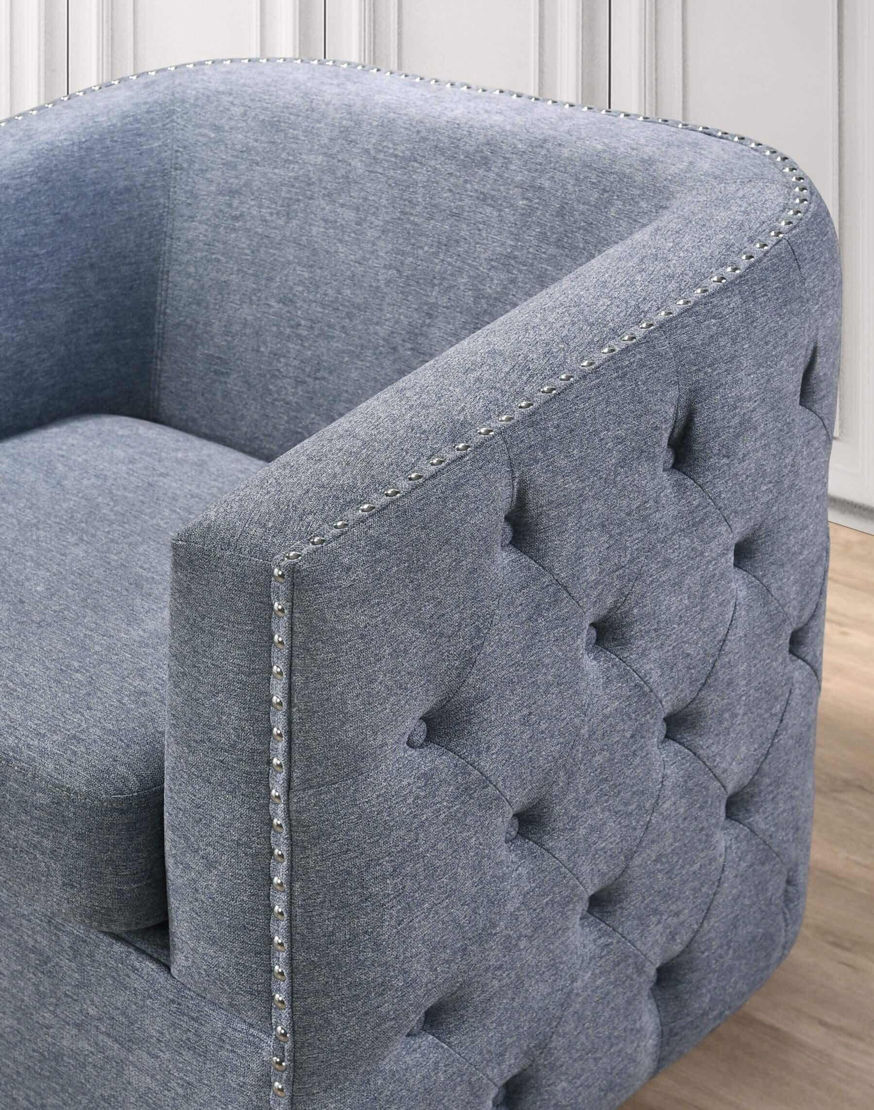 Chambray Blue Swivel Barrel Accent Chair