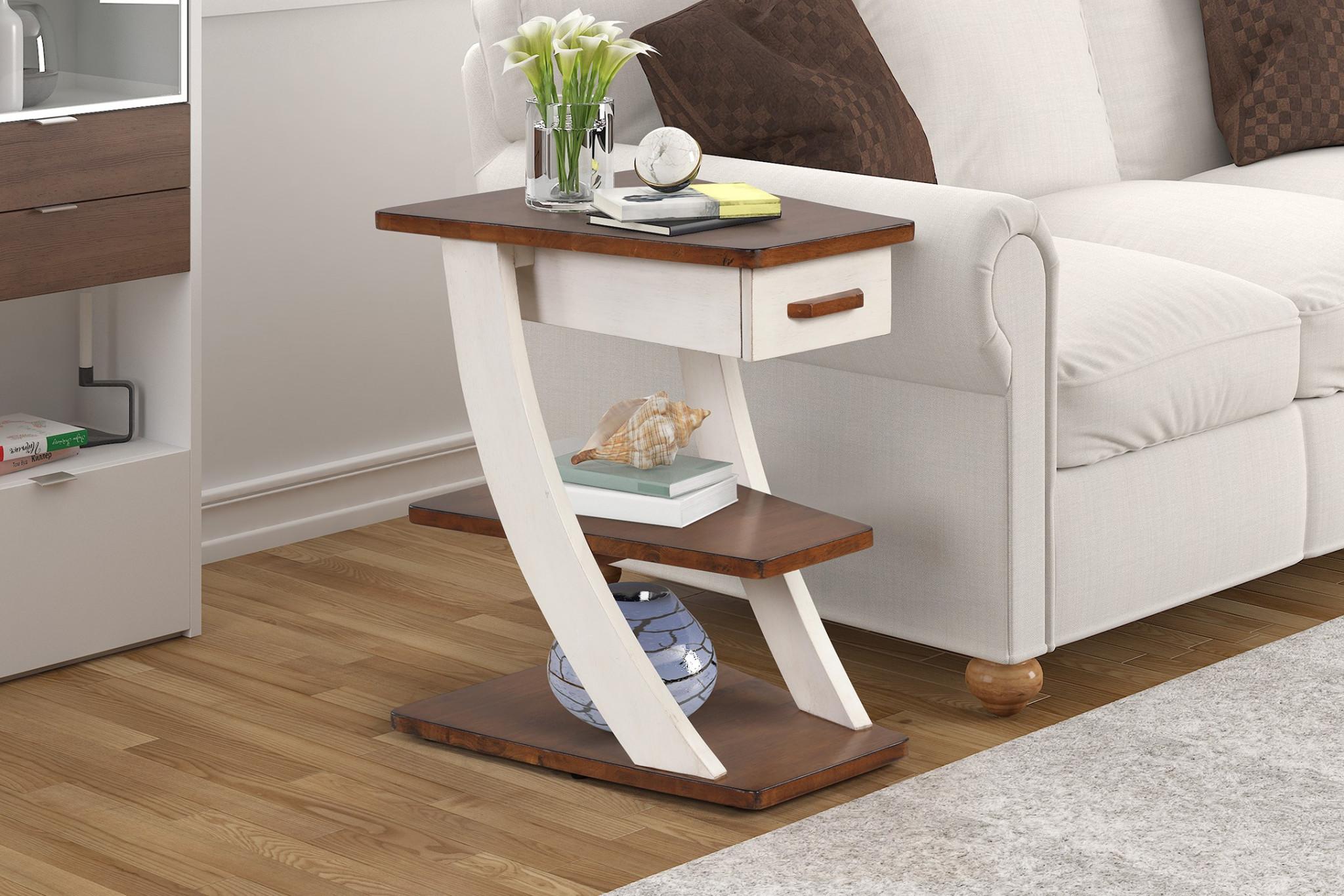 Modern Tobacco Wood End Table With Drawer