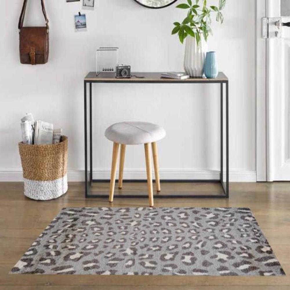 2' x 3' Gray and Brown Cheetah Washable Floor Mat