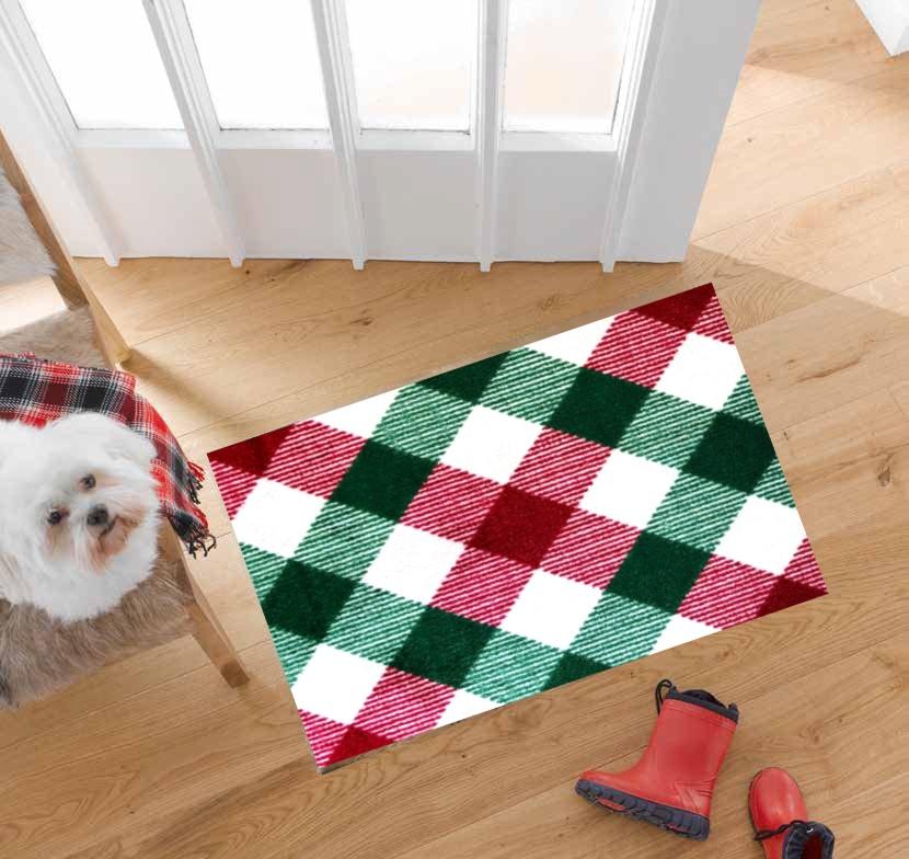 2' x 3' Red and Green Plaid Washable Floor Mat