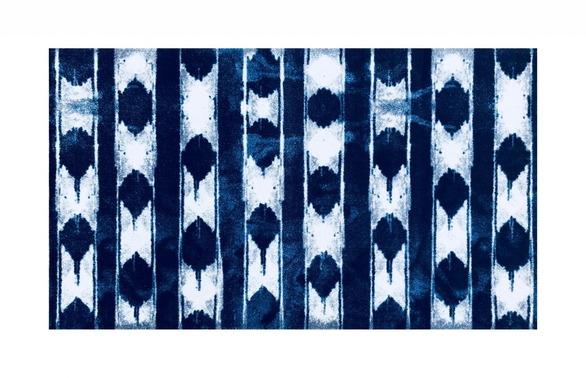 2' x 4' Shades of Blue Abstract Stripes Washable Floor Mat