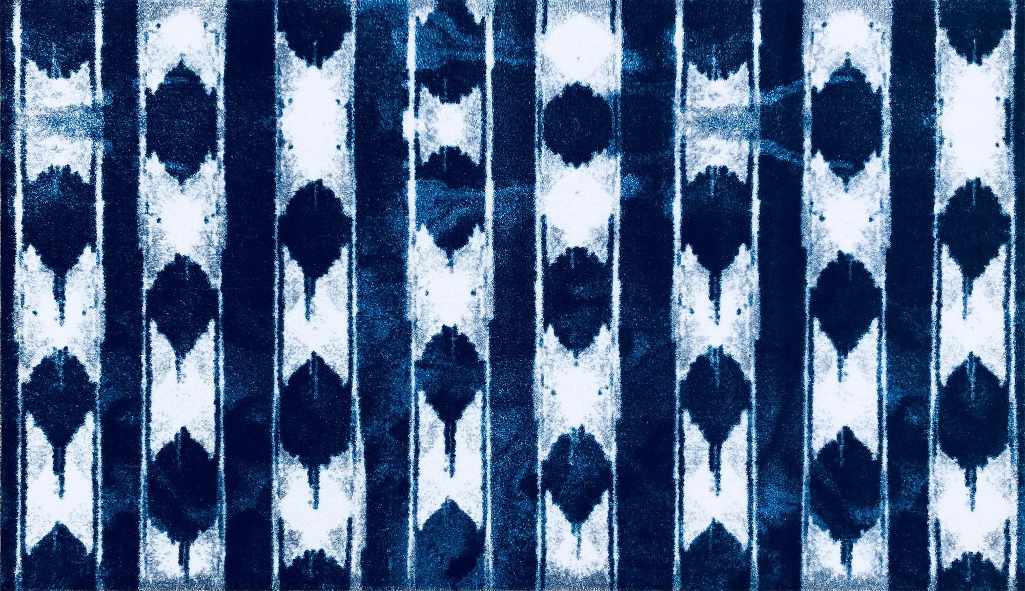 2' x 4' Shades of Blue Abstract Stripes Washable Floor Mat