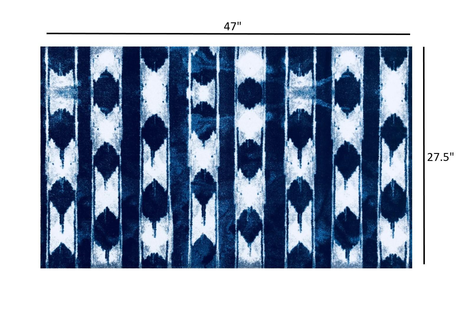 2' x 4' Shades of Blue Abstract Stripes Washable Floor Mat