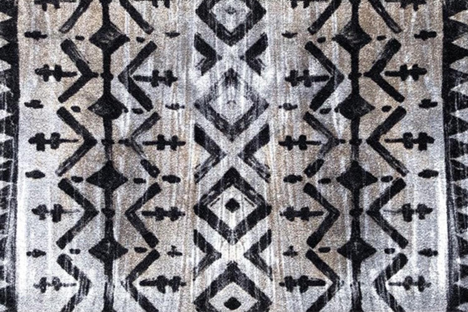 2' x 6' Black and Gray Aztec Washable Runner Rug