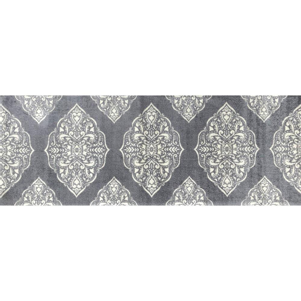 2' x 6' Gray and Ivory Scallop Medallion Washable Runner Rug