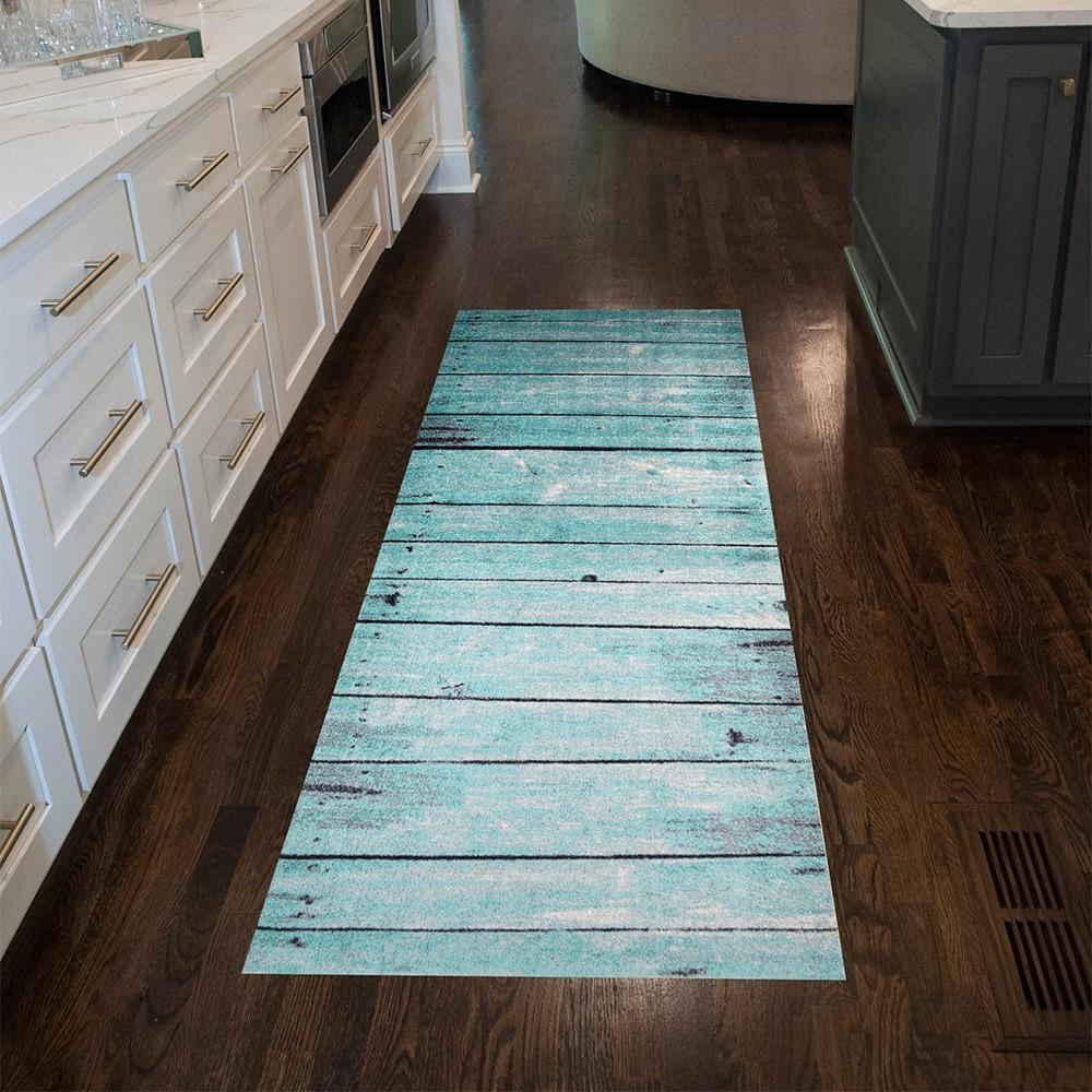 2' x 6' Rustic Teal and Gray Barn FloorWashable Runner Rug