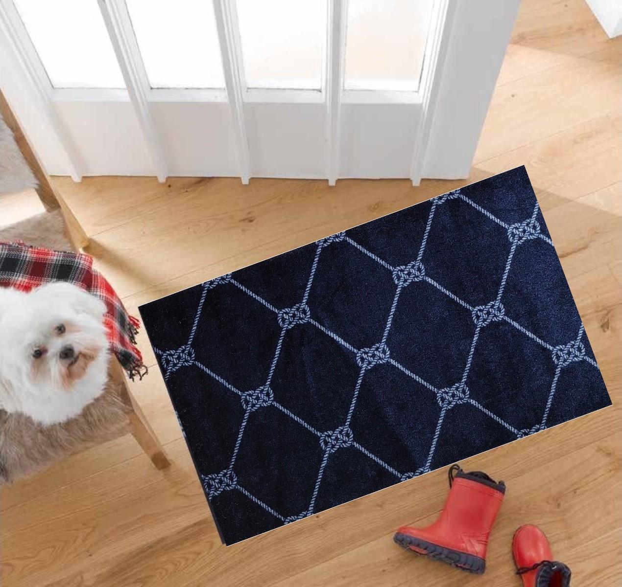 2' x 3' Navy Nautical Knots Washable Floor Mat