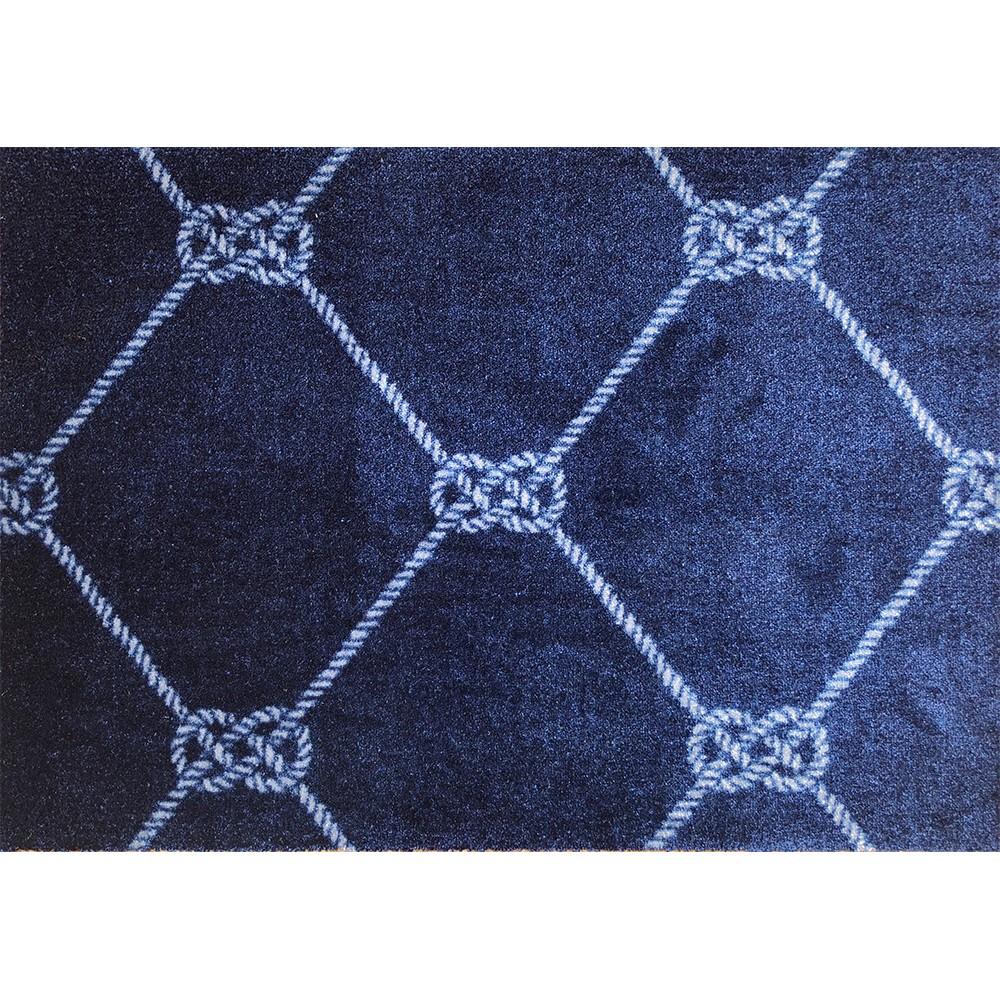 2' x 6' Blue and Taupe Tribal Washable Runner Rug