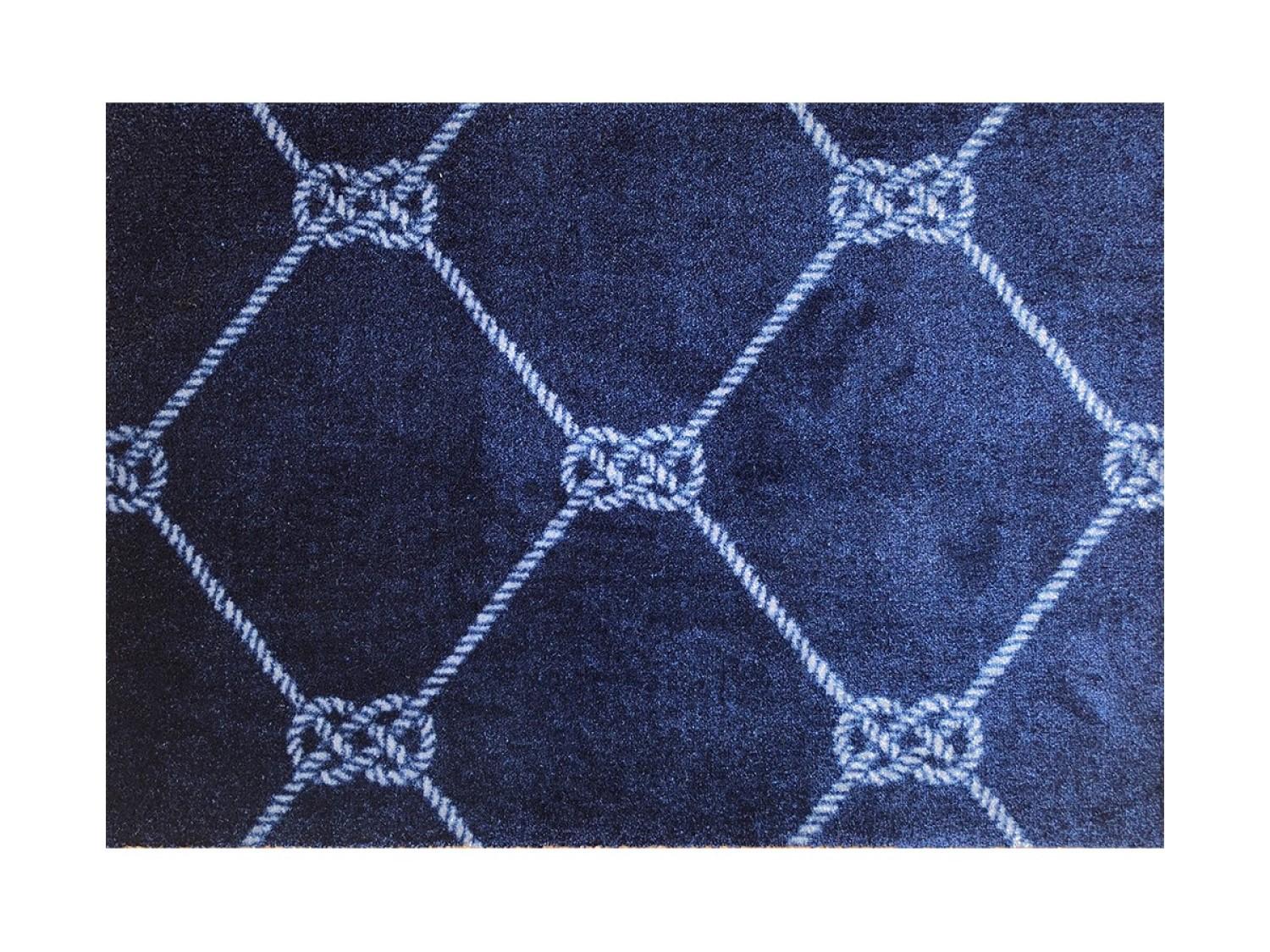 2' x 6' Blue and Taupe Tribal Washable Runner Rug