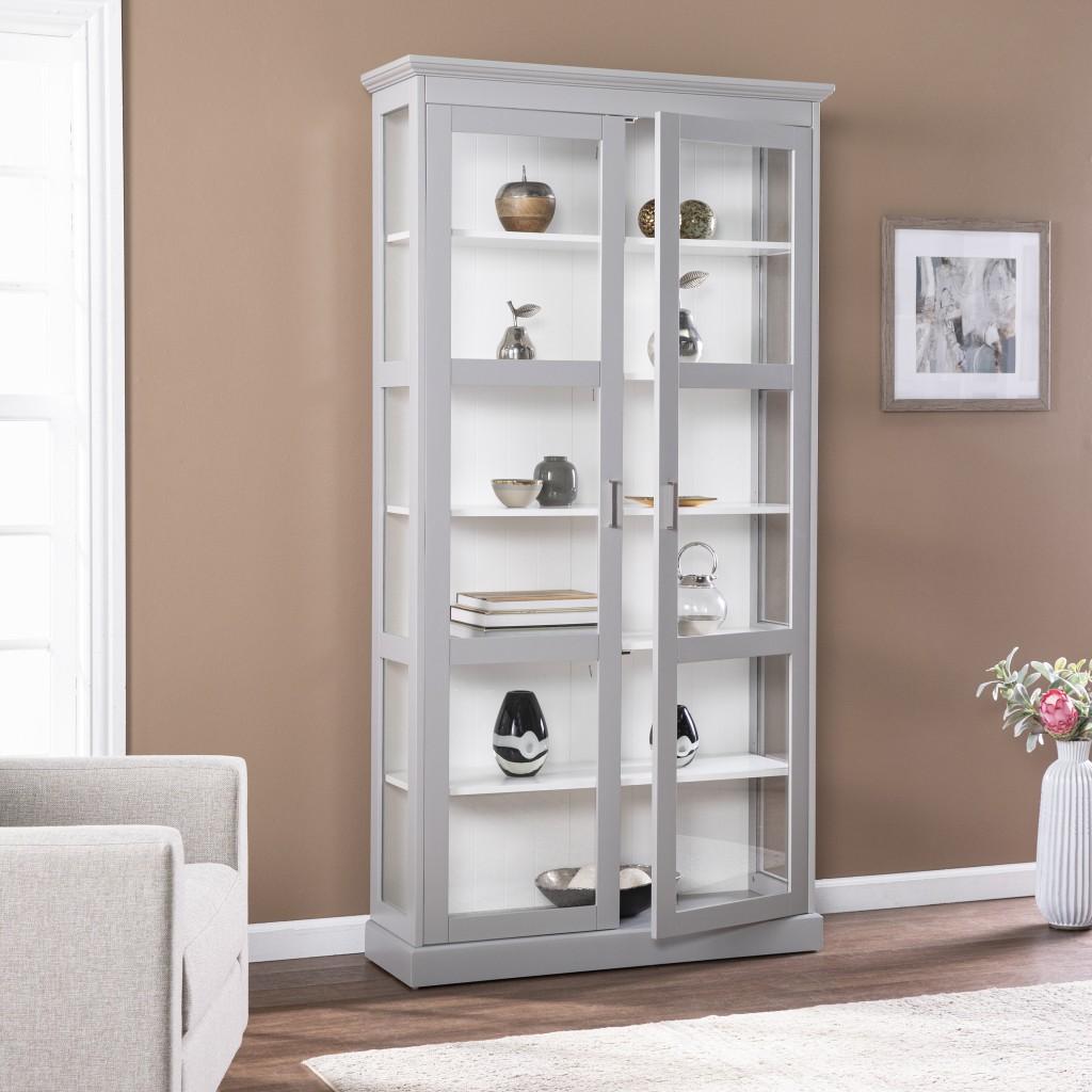 Gray Cornice Molding Double Door Curio Cabinet