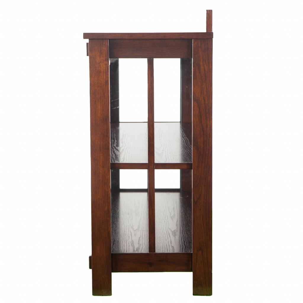 Earthy Mission Style Wood Slate and Glass Low Curio