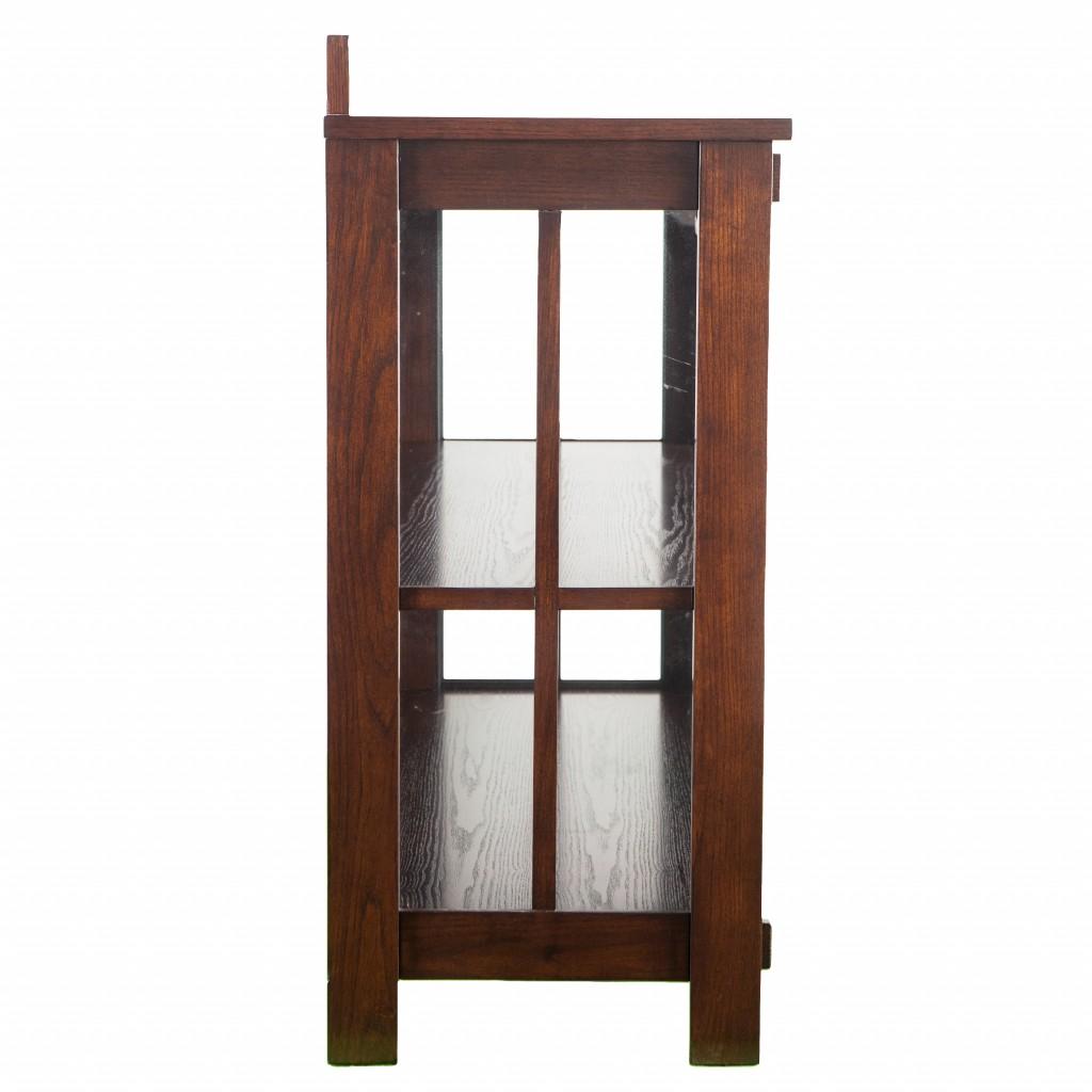 Earthy Mission Style Wood Slate and Glass Low Curio