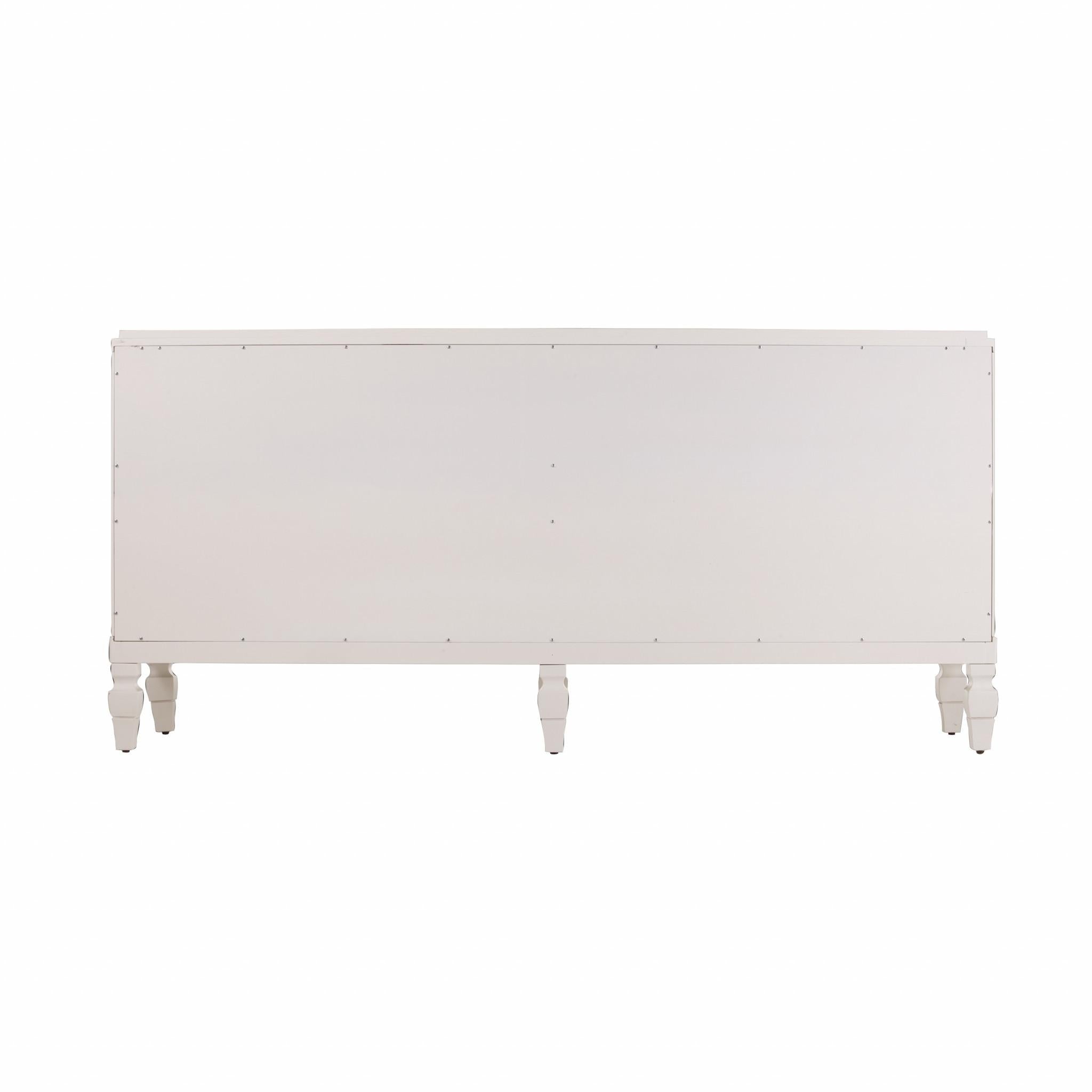 Antiqued White Geometric Lines Low Accent Cabinet Buffet