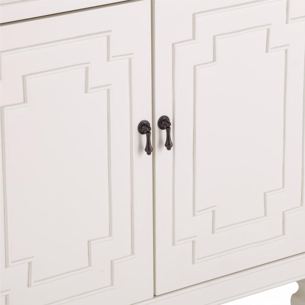 Antiqued White Geometric Lines Low Accent Cabinet Buffet