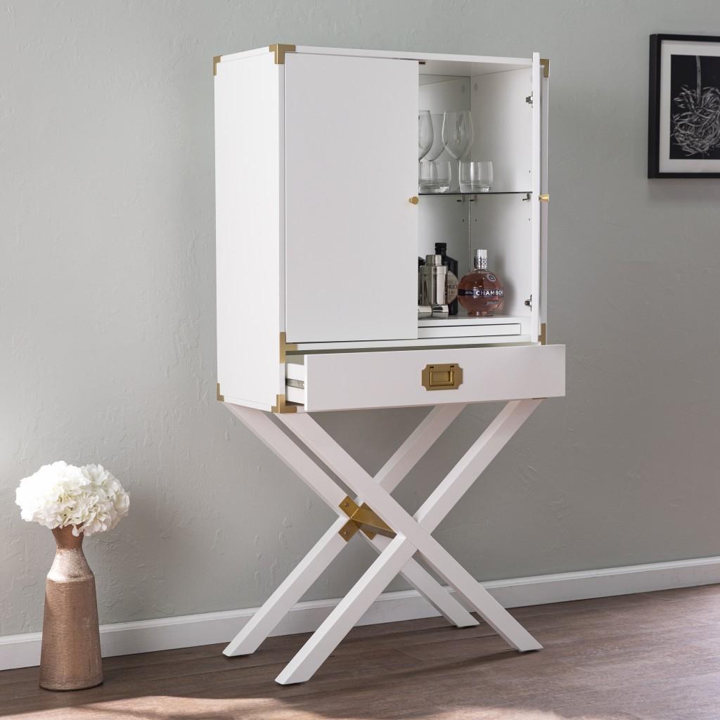 Campaign White and Gold Tall Bar Cabinet