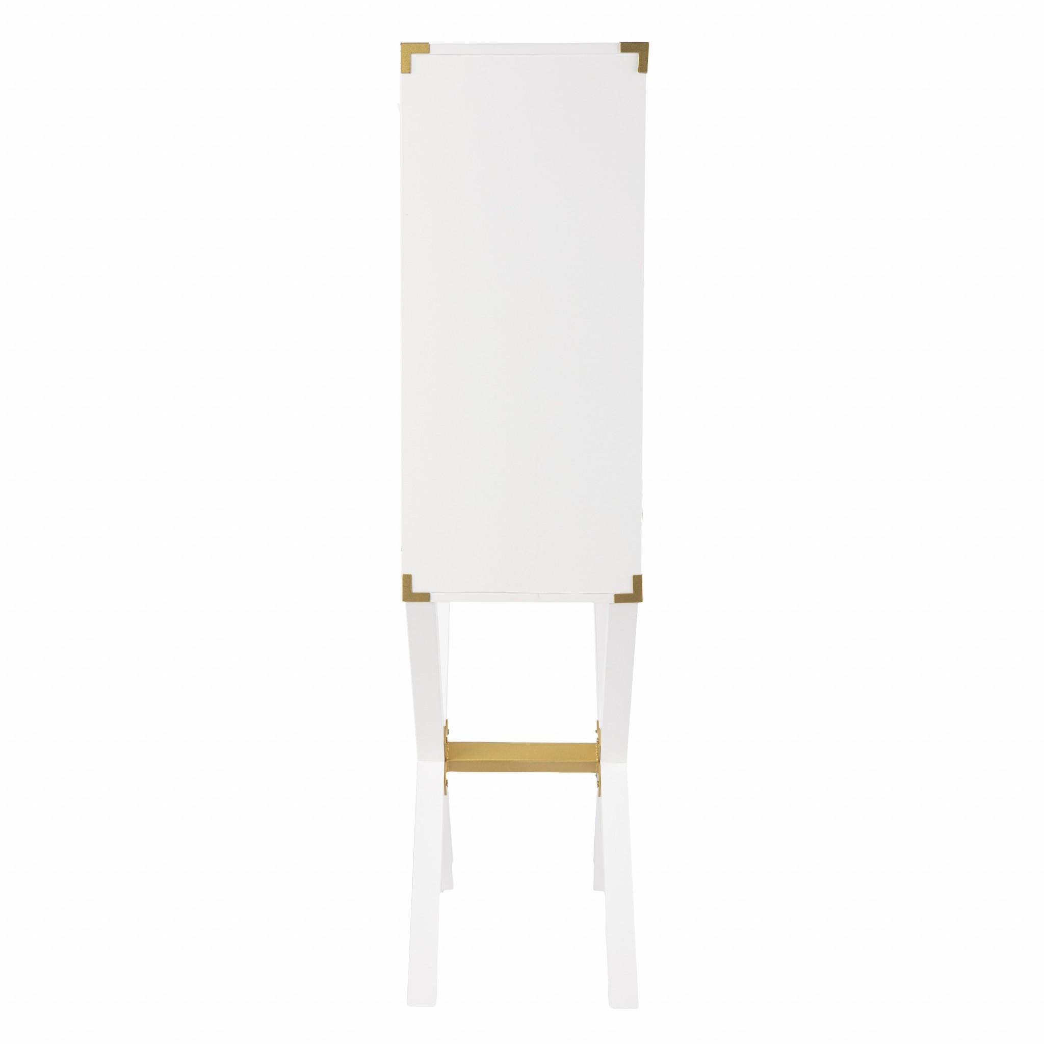 Campaign White and Gold Tall Bar Cabinet