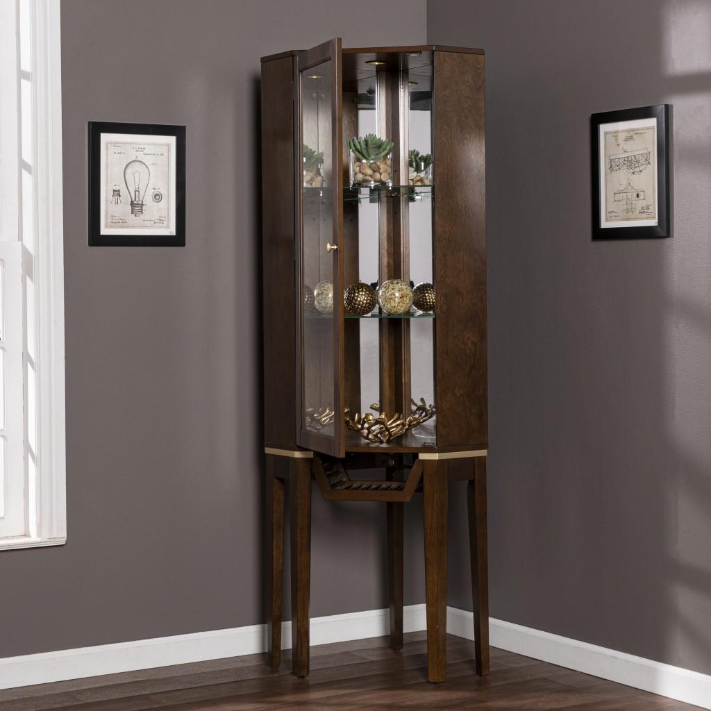 Fancy Tall Lighted Corner Curio Cabinet