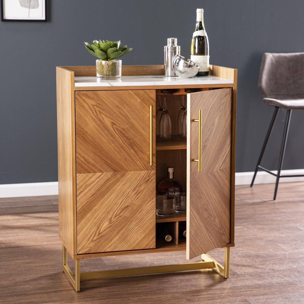 Retro Gold Natural and Faux Marble Wine Cabinet