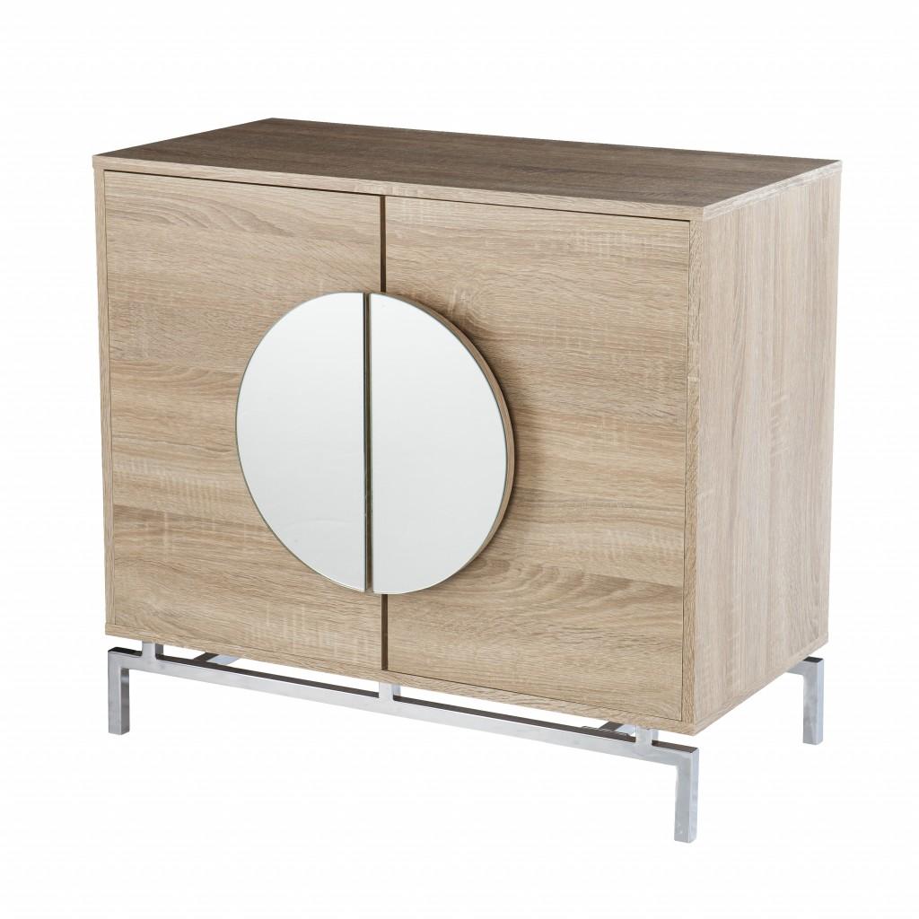 Contemporary Mirrored Circle Double Door Bar Cabinet