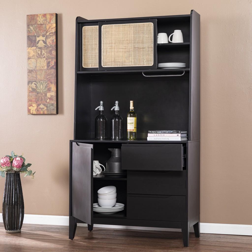 Rustic Black and Light Bamboo Tall Buffet Cabinet