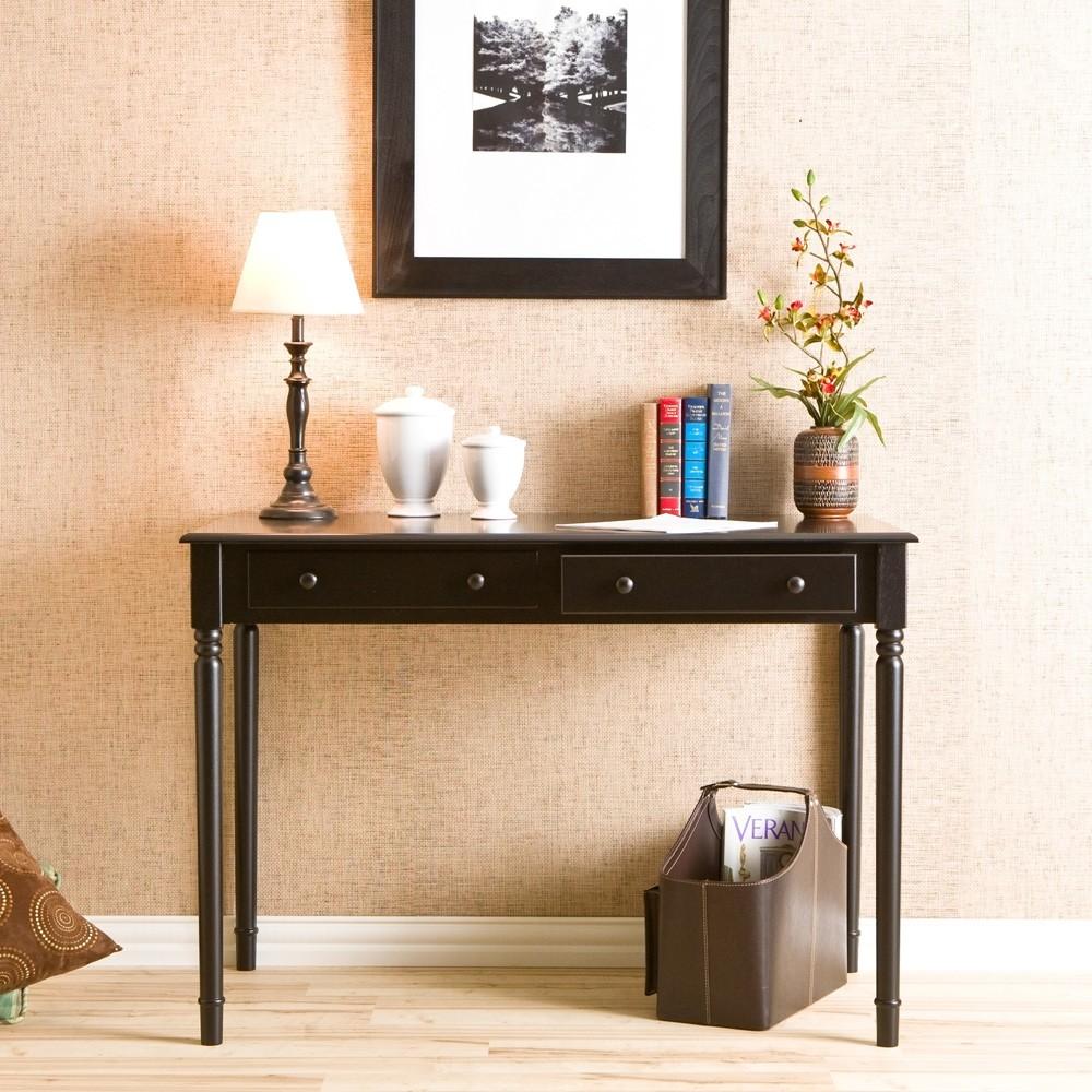 Satin Black Desk with Drawers