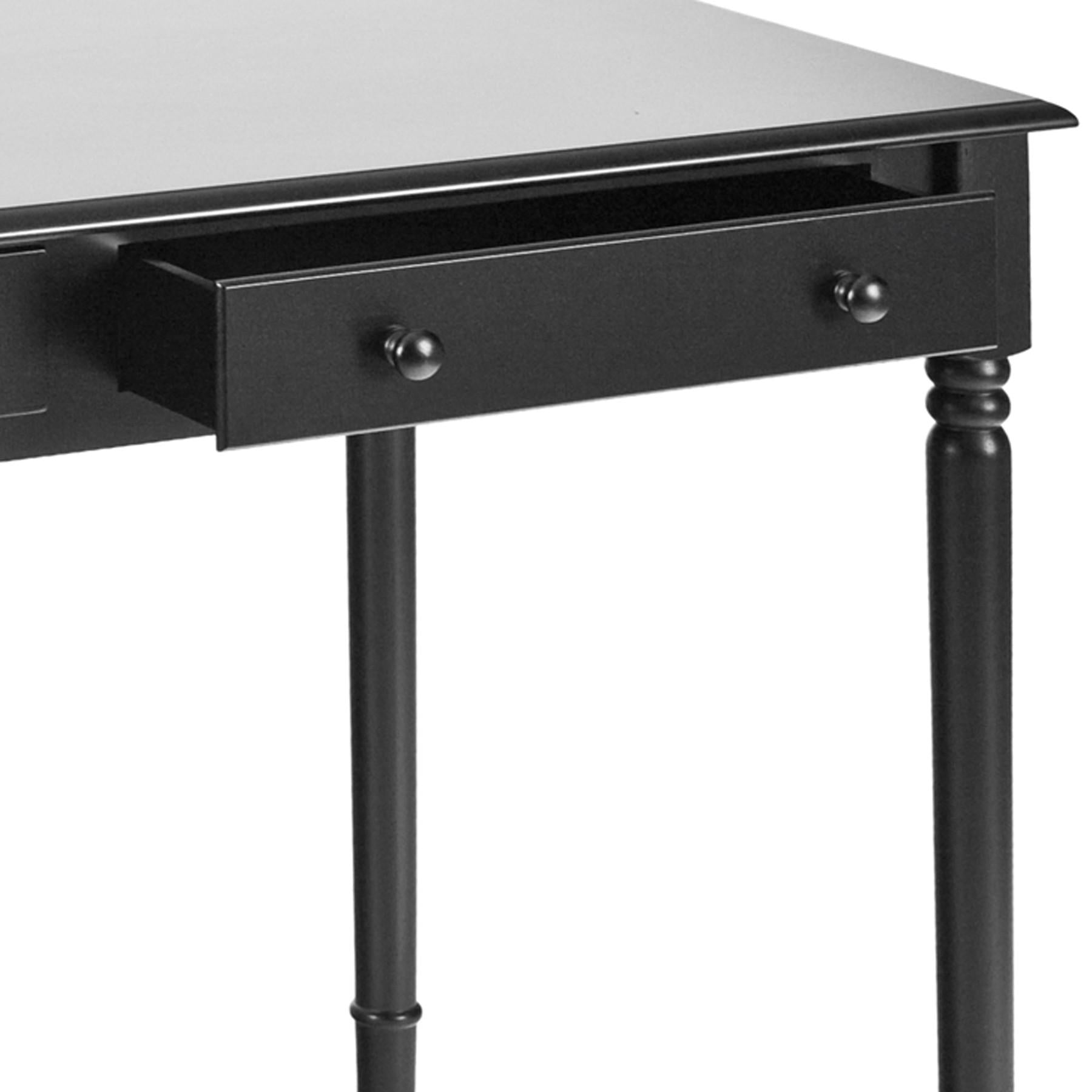 Satin Black Desk with Drawers