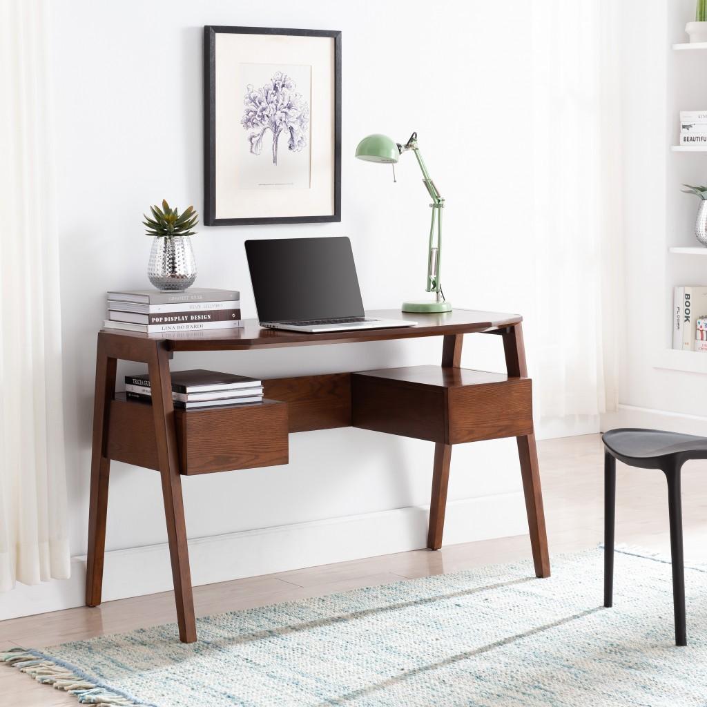 Tobacco Brown Modern Writing Desk with Storage