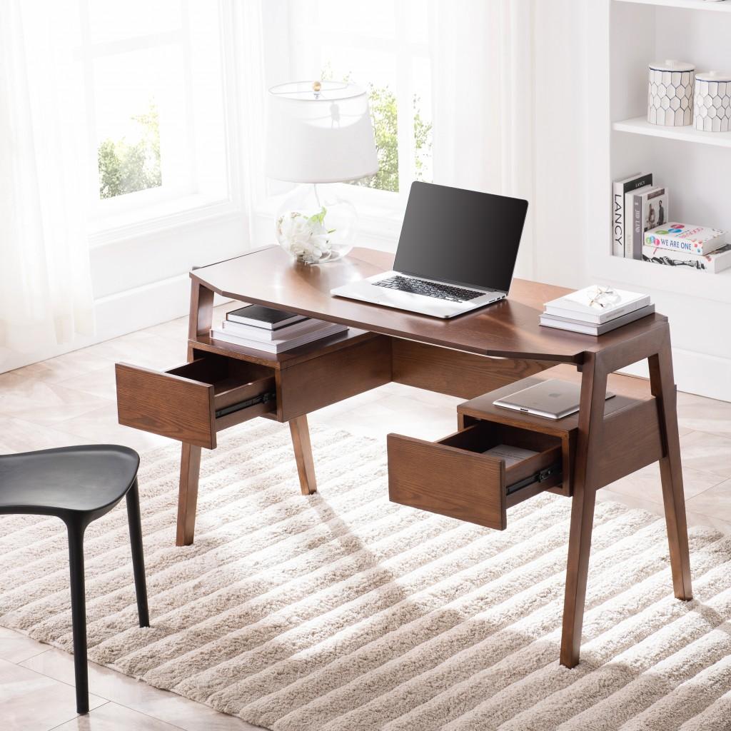 Tobacco Brown Modern Writing Desk with Storage