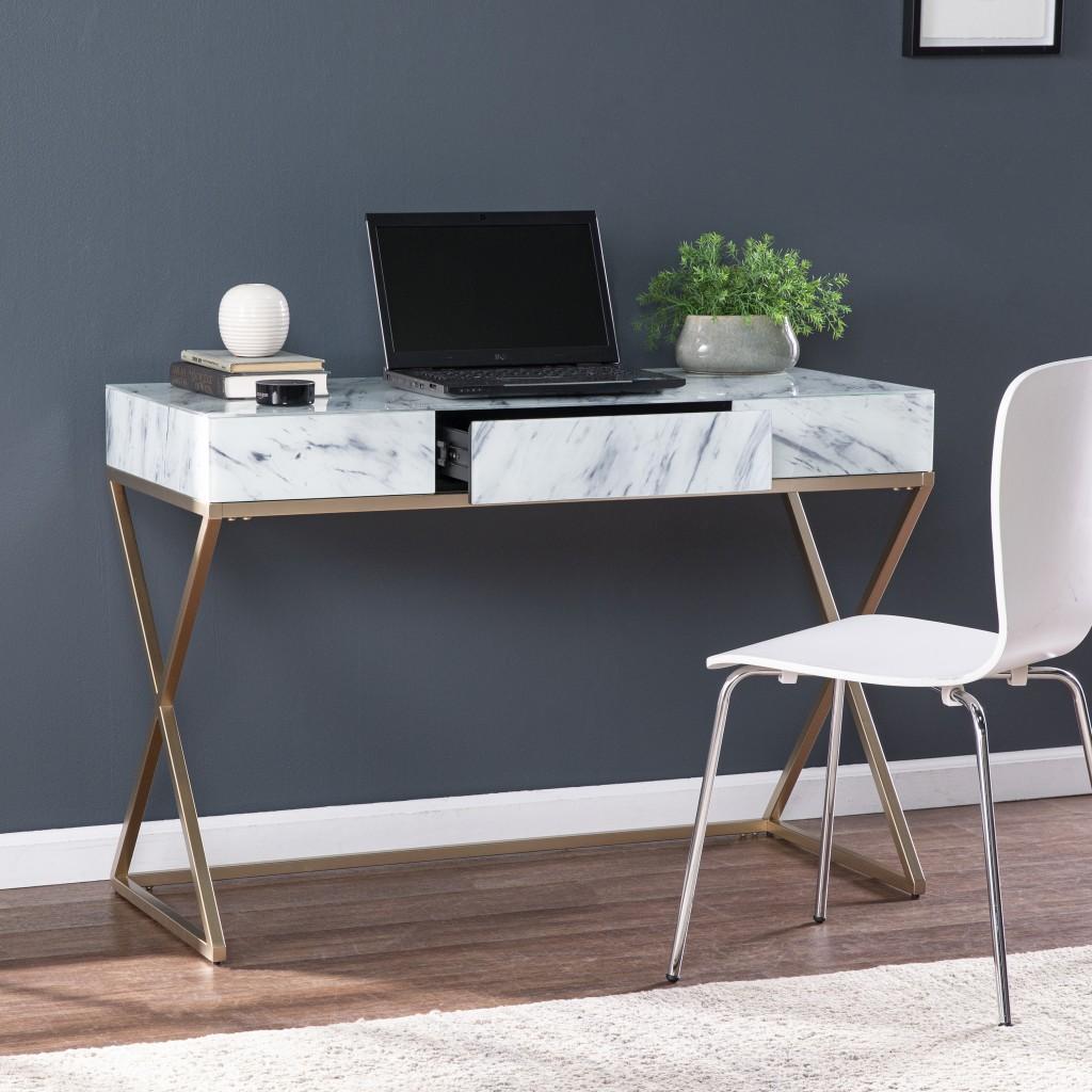 Faux Marble Writing Desk with Storage