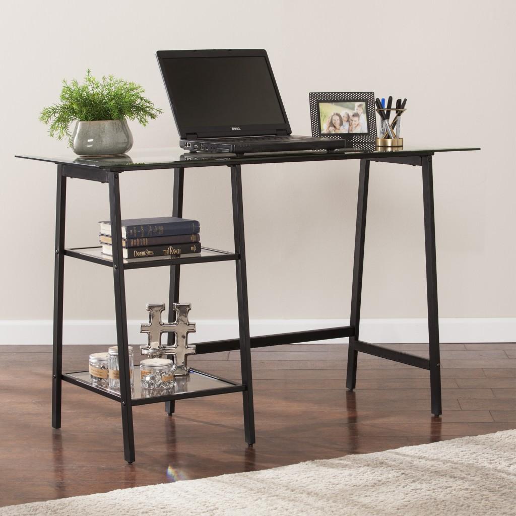 Black A Frame Metal and Glass Writing Desk