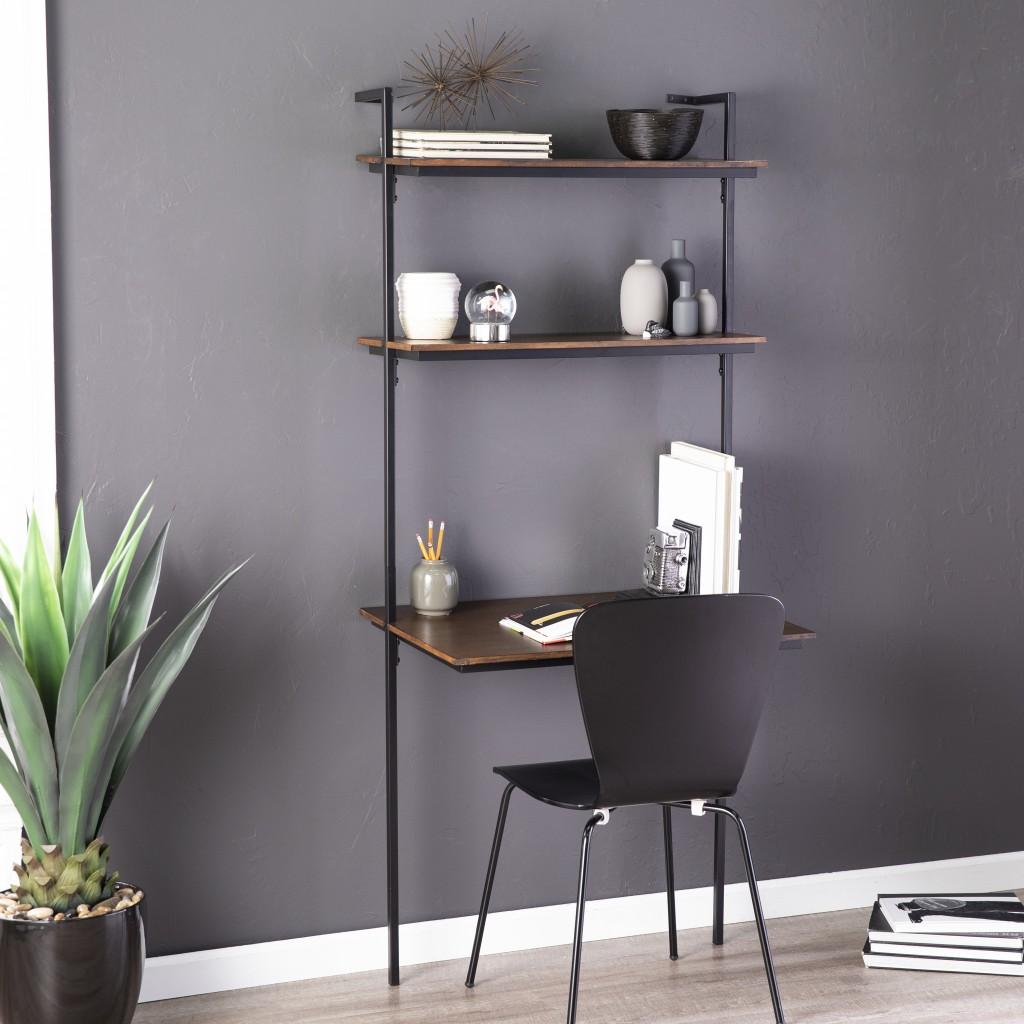 Dark Tobacco and Black Wall Mounted Floating Desk