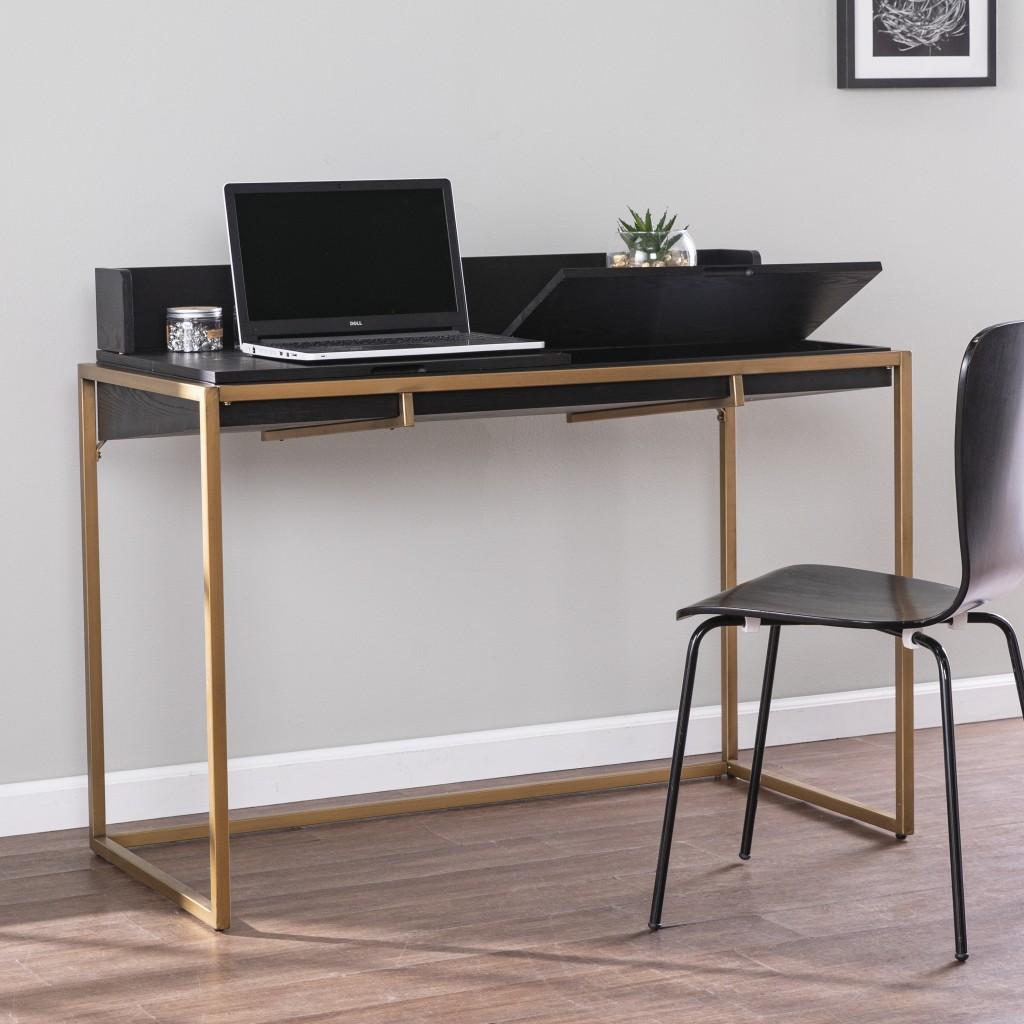 Modern Farmhouse Maple and Black Lift Top Adjustable Desk