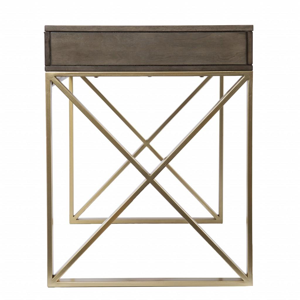 Modern Gray and Gold Writing Desk with Storage