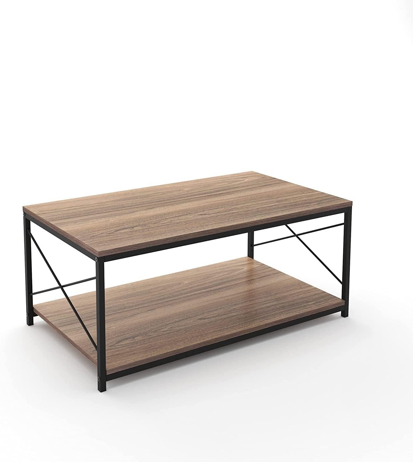 Mod Walnut and Black Coffee Table with Shelf