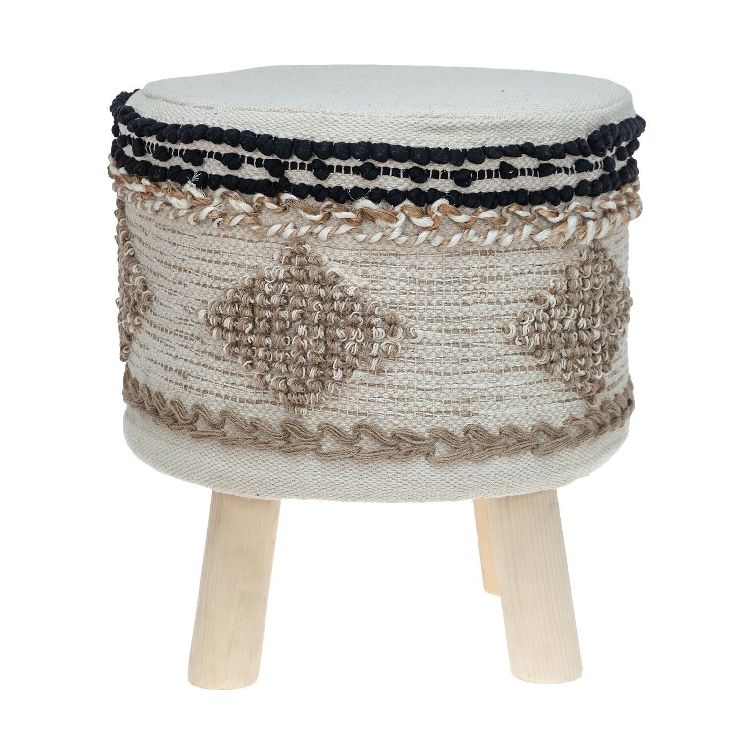 Boho Beige and Black Cotton Jute Stool