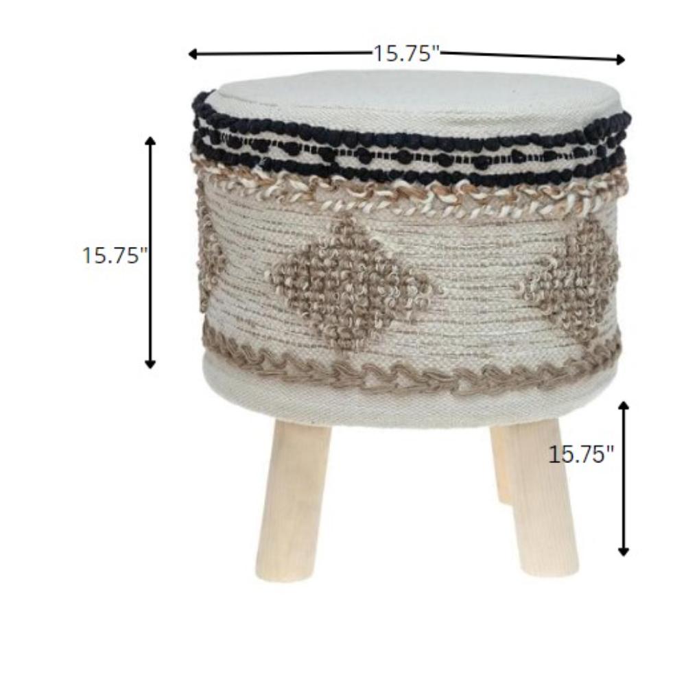 Boho Beige and Black Cotton Jute Stool