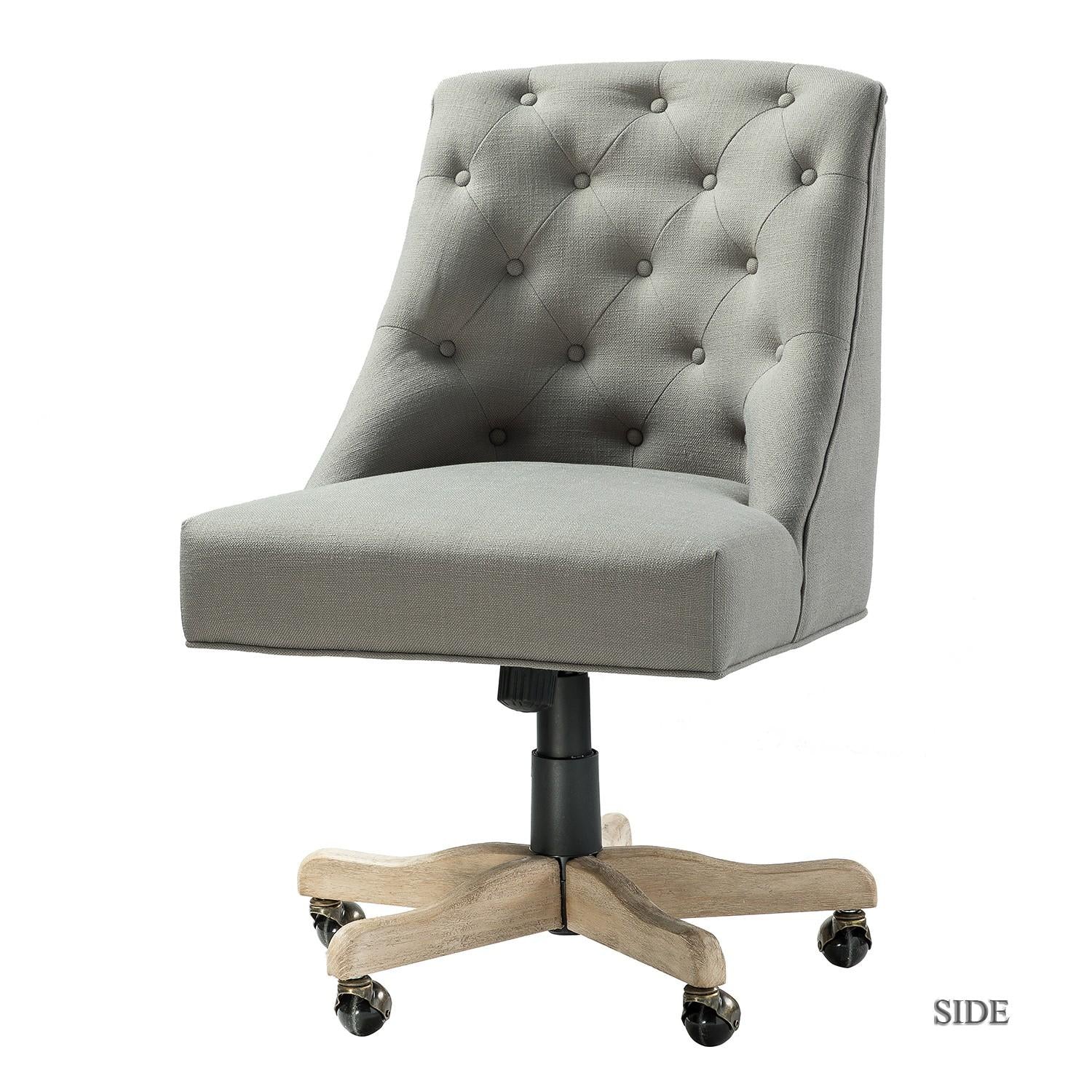 Gray Tufted Back Linen Style Rolling Office Chair