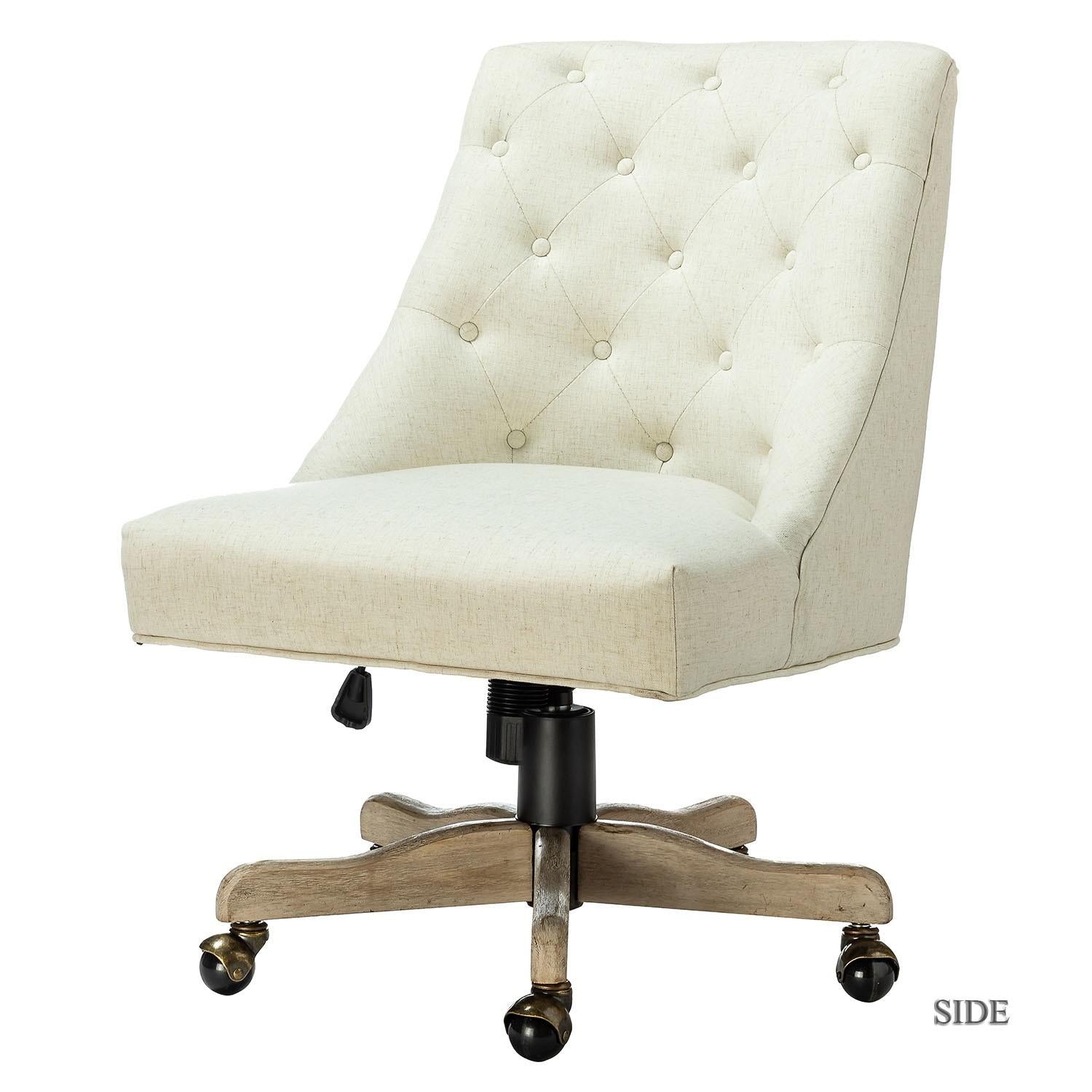 Ivory Tufted Back Linen Style Rolling Office Chair