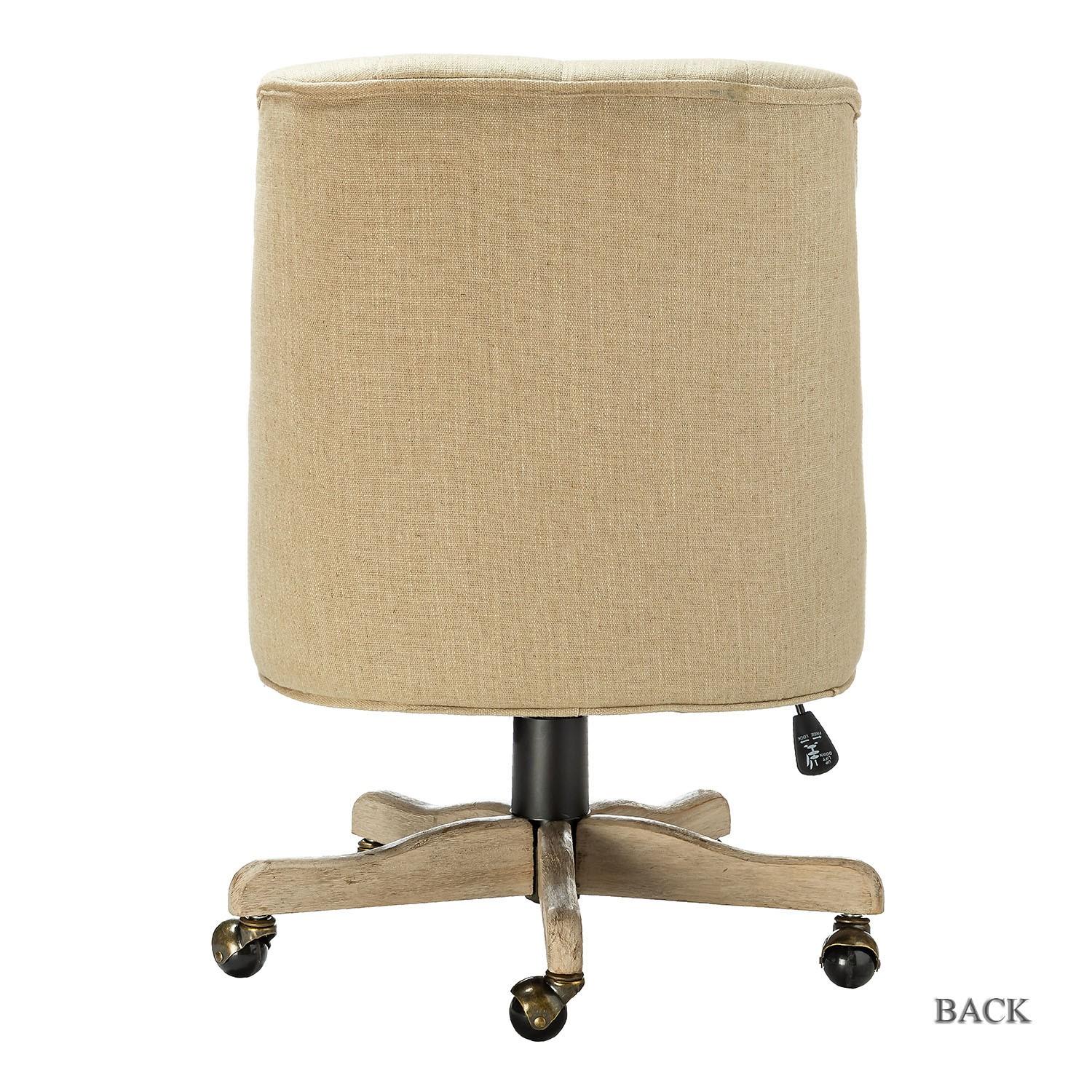 Beige Natural Tufted Back Linen Style Rolling Office Chair