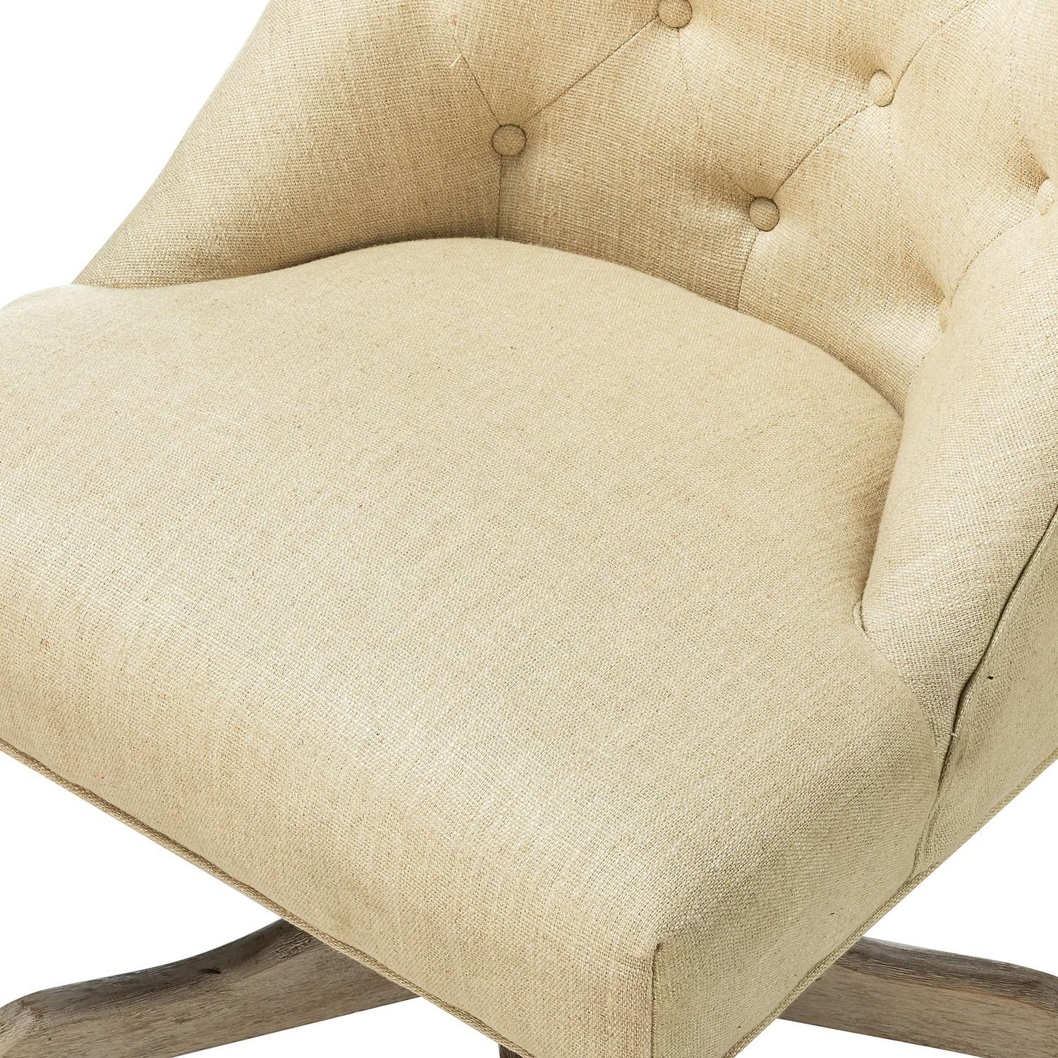 Beige Natural Tufted Back Linen Style Rolling Office Chair