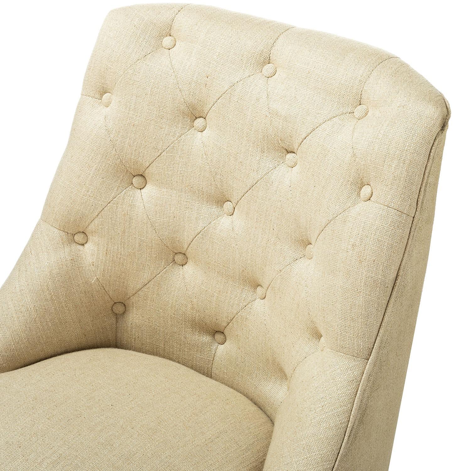 Beige Natural Tufted Back Linen Style Rolling Office Chair