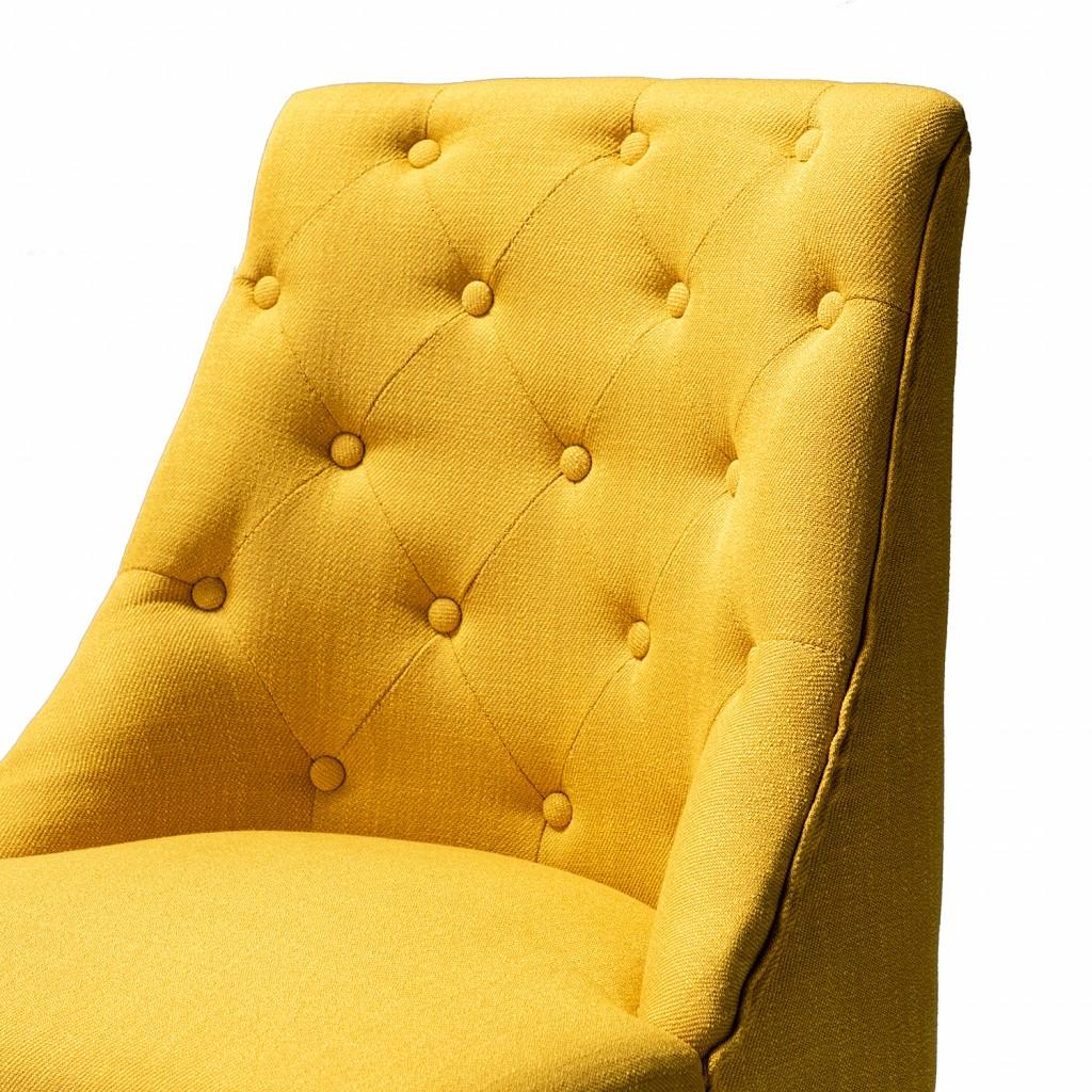 Golden Mustard Tufted Back Linen Style Rolling Office Chair
