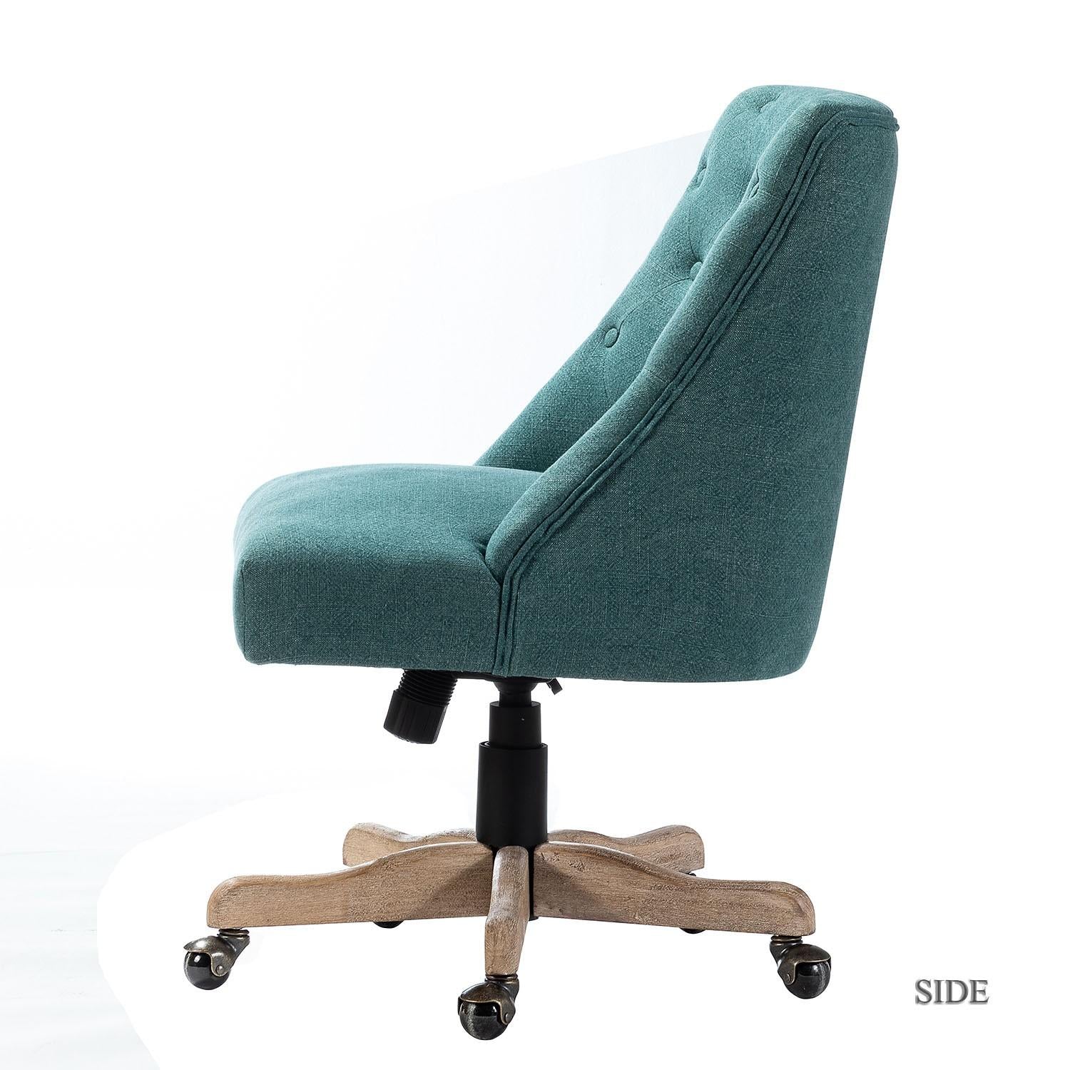 Aqua Teal Tufted Back Linen Style Rolling Office Chair